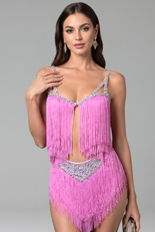 Fringe Crystal Cutout Mini Dress - LAROSABRIDE