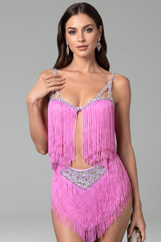 Fringe Crystal Cutout Mini Dress - LAROSABRIDE