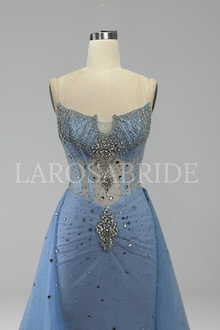 Beaded Overskirt Slit Dress - LAROSABRIDE