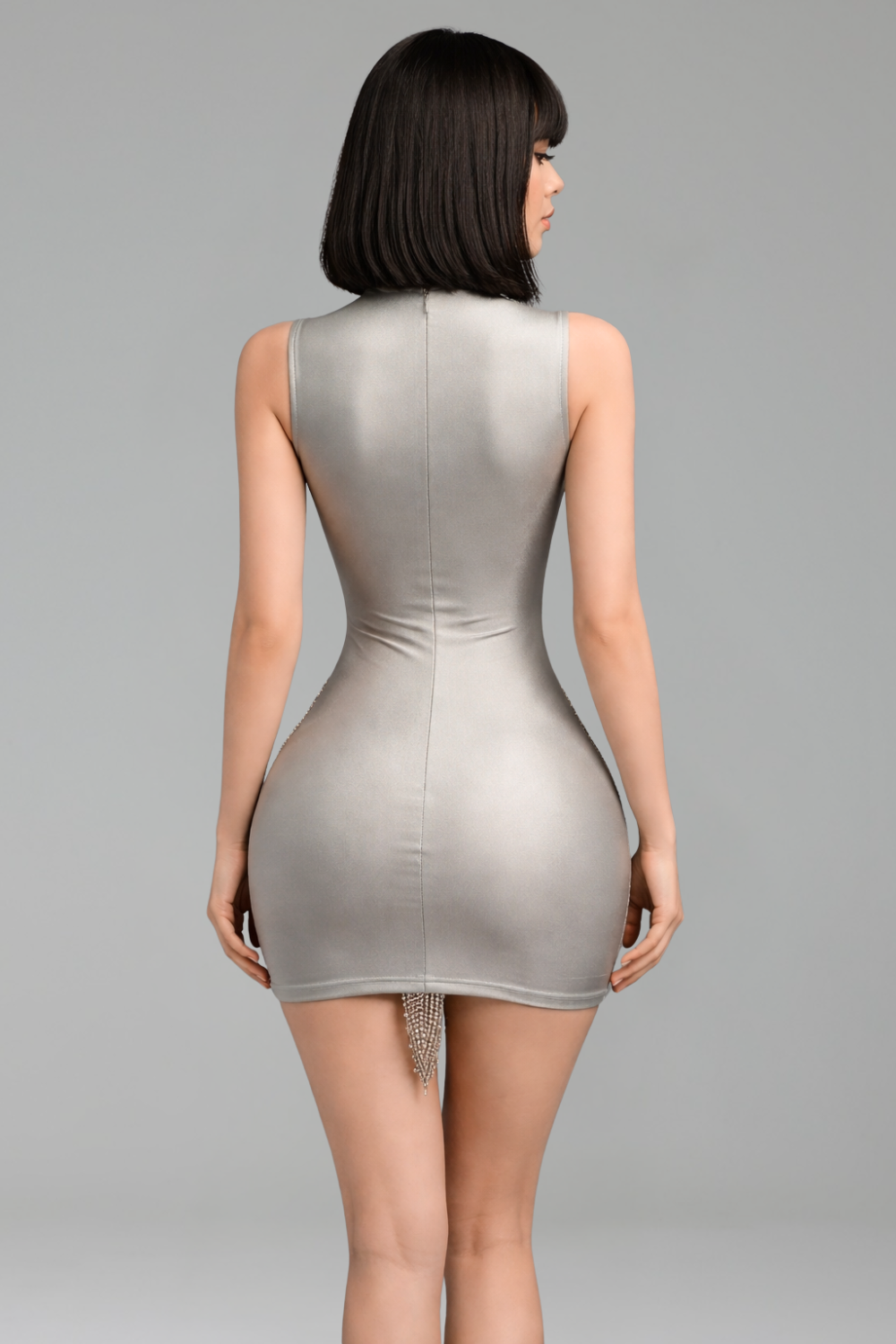 Beaded Sculpted Illusion Mini Dress - LAROSABRIDE