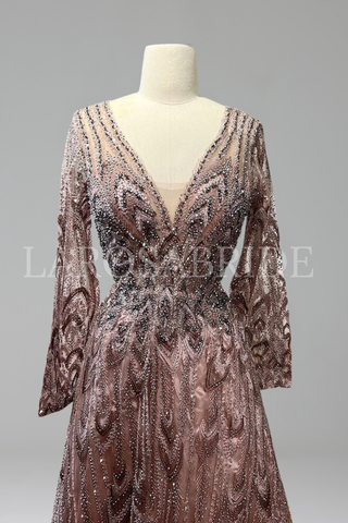 Lace Beaded A-Line Gown