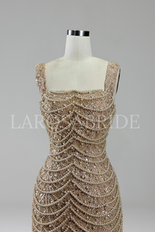 Spaghetti Strap Pearls Beaded Gown - LAROSABRIDE