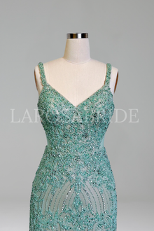 Beaded Spaghetti Strap Mermaid Gown - LAROSABRIDE