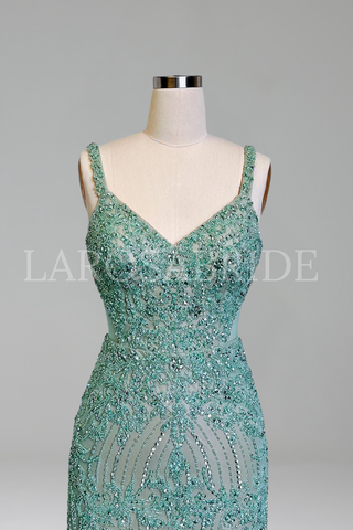 Beaded Spaghetti Strap Mermaid Gown - LAROSABRIDE