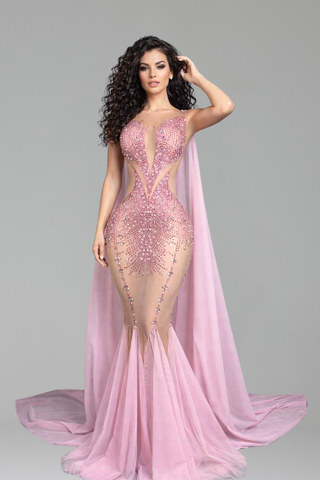 Sheer Cutout Crystal Gown