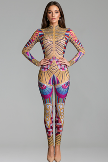 Multicolor Rhinestone Embellished Bodysuit Jumpsuit - LAROSABRIDE