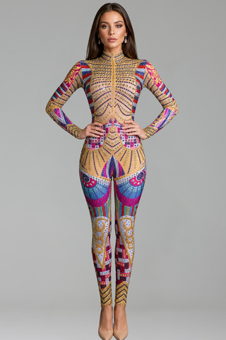 Multicolor Rhinestone Embellished Bodysuit Jumpsuit - LAROSABRIDE