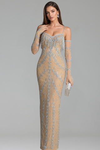 Crystal Fringe Illusion Gown - LAROSABRIDE