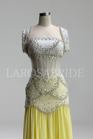 Yellow Pearls A-Line Evening Dress