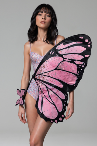 Butterfly Embellished Asymmetric Mini Dress - LAROSABRIDE