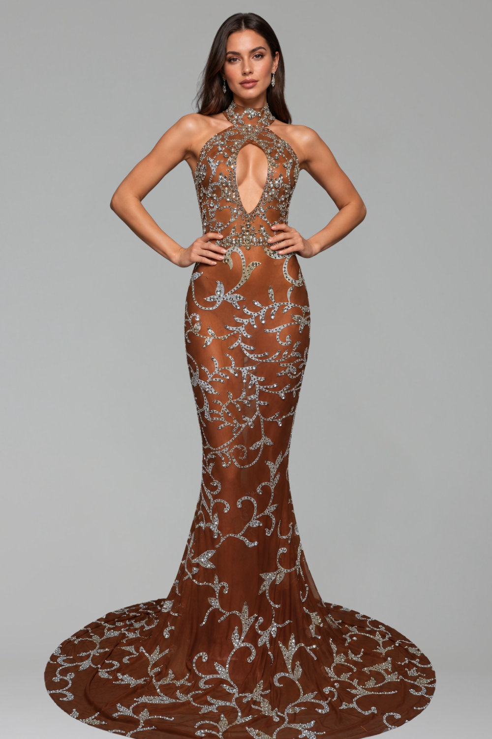 Full Crystal Keyhole Mermaid Gown - LAROSABRIDE