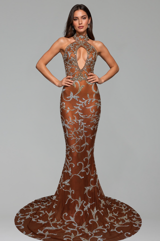 Full Crystal Keyhole Mermaid Gown - LAROSABRIDE