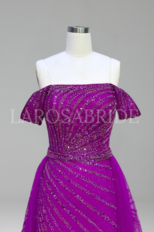 Boat Neck Beaded Split Gown - LAROSABRIDE