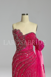Strapless High-Split Beaded Mermaid Dress - LAROSABRIDE