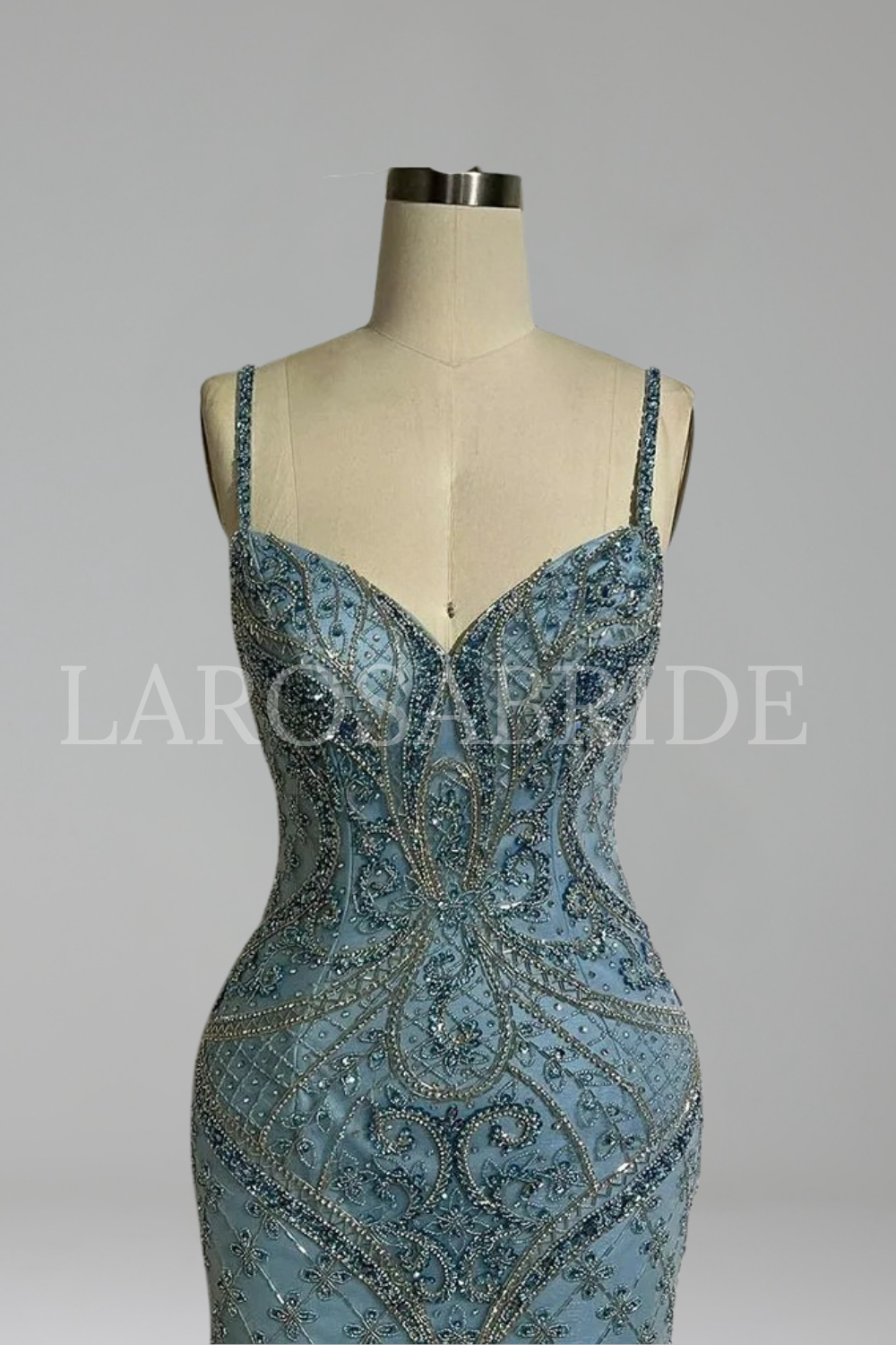 Feather Beaded Strap Gown - LAROSABRIDE
