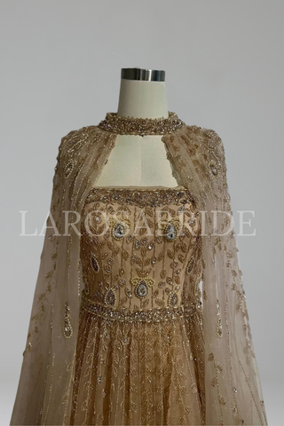 Beaded Square Neck A-Line Gown - LAROSABRIDE
