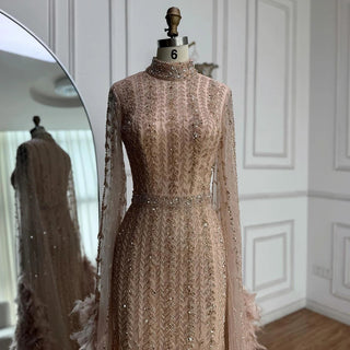 Rose-Gold Feathered Sparkle Gown