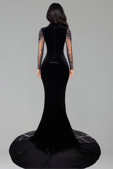 Crystal Illusion Panel Gown with Train - LAROSABRIDE