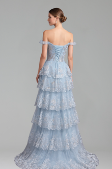 Spaghetti Strap Tiered Beaded Slit Dress-Larosabride