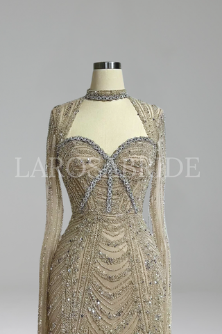 Beaded Mermaid Split Evening Dress - LAROSABRIDE