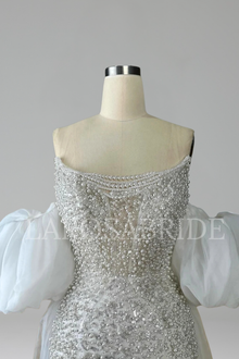 Beaded Evening Dress Puff Sleeves - LAROSABRIDE