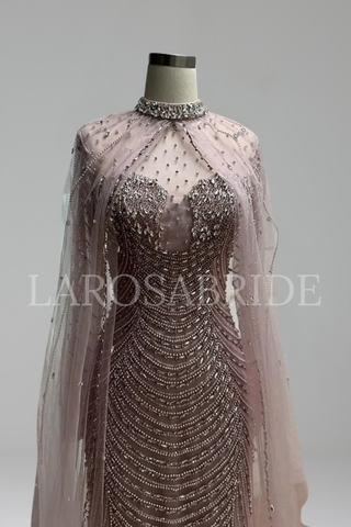 Beaded Cape Sleeve Gown