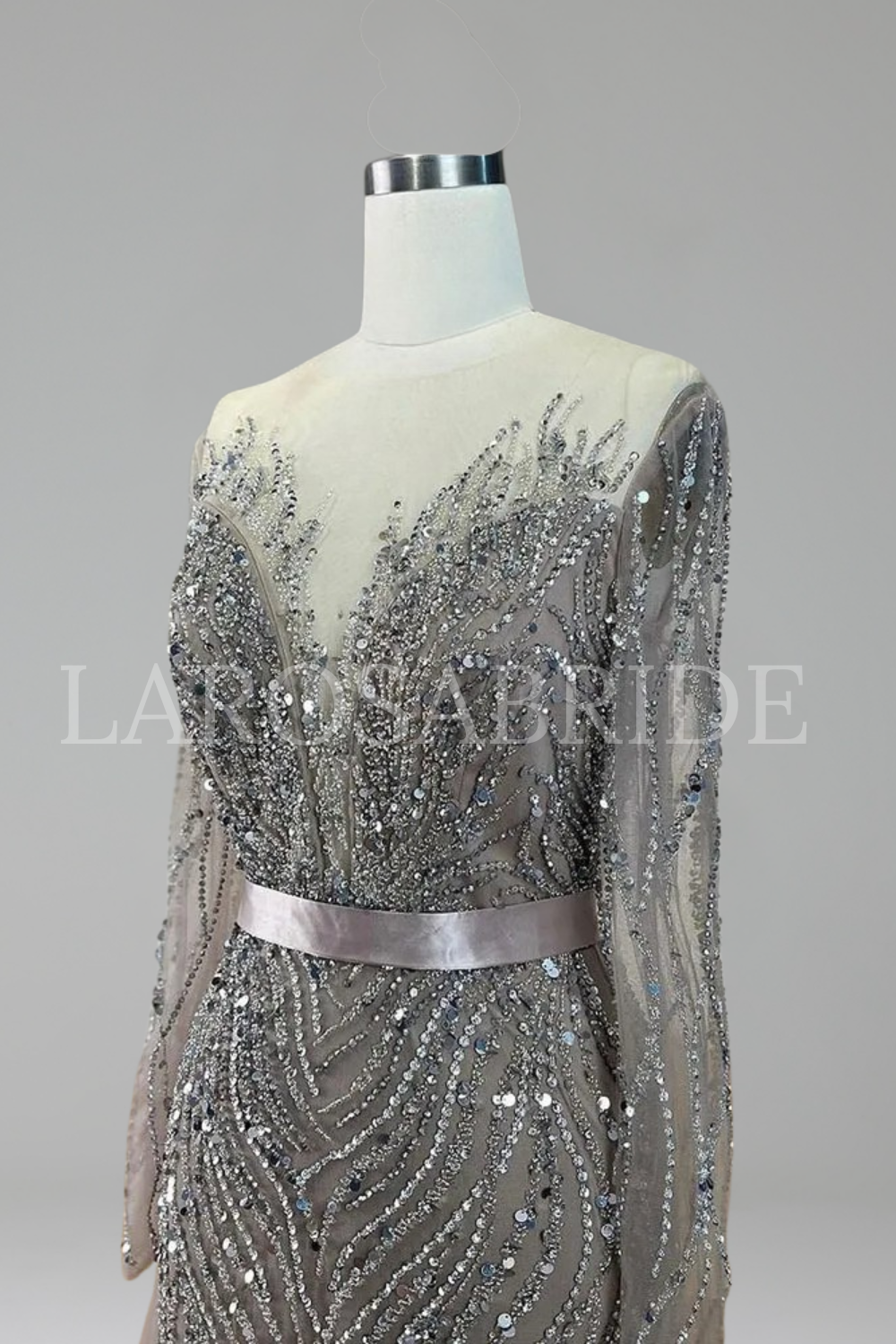 Lace Beaded Mermaid Gown - LAROSABRIDE