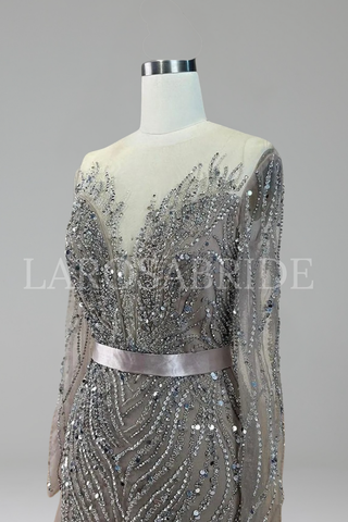 Lace Beaded Mermaid Gown - LAROSABRIDE