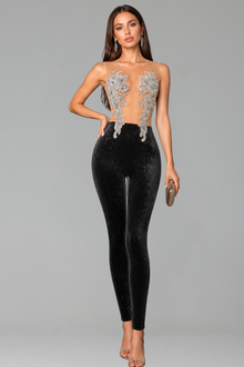 Crystal Embellished Illusion Jumpsuit - LAROSABRIDE