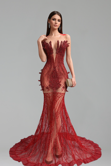 Beaded Illusion Mermaid Gown - LAROSABRIDE
