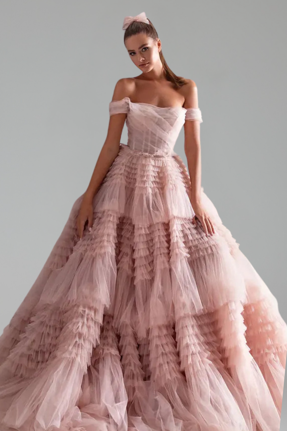 Off-Shoulder Ruffled Ball Gown-Larosabride