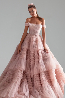 Off-Shoulder Ruffled Ball Gown-Larosabride