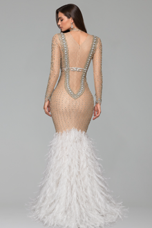 Baroque Crystal Feather Gown - LAROSABRIDE