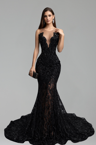 Illusion Embellished Mermaid Gown - LAROSABRIDE