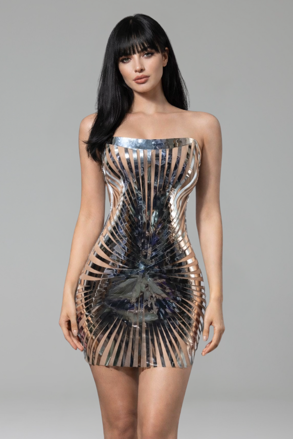 Metallic Cutout Corset Mini Dress - LAROSABRIDE