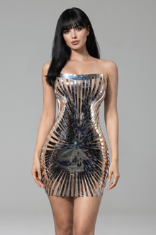 Metallic Cutout Corset Mini Dress - LAROSABRIDE