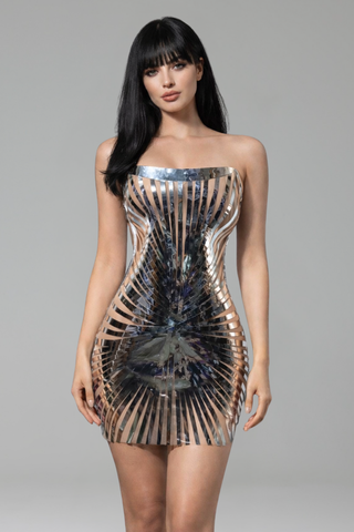 Metallic Cutout Corset Mini Dress - LAROSABRIDE