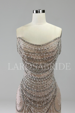 Pearl Beaded Mermaid Gown - LAROSABRIDE