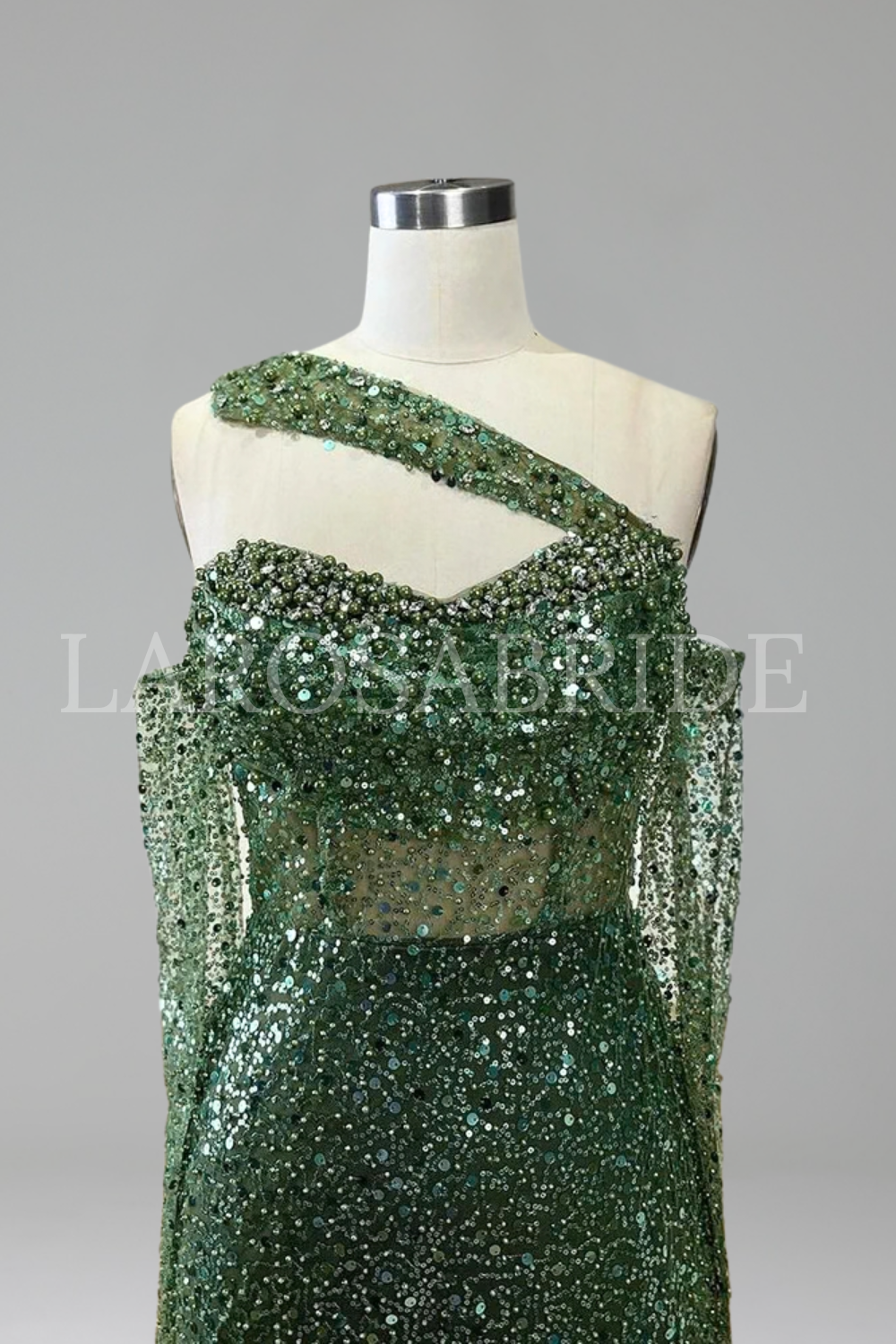 One-Shoulder Beaded Mermaid Gown - LAROSABRIDE