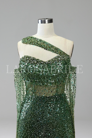 One-Shoulder Beaded Mermaid Gown - LAROSABRIDE