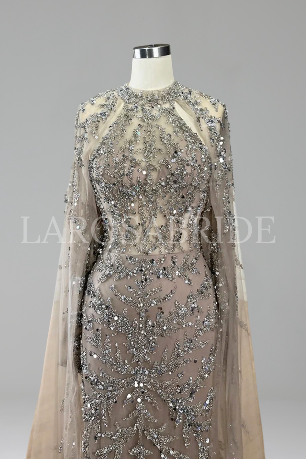 Beaded Mermaid Cape Dress - LAROSABRIDE