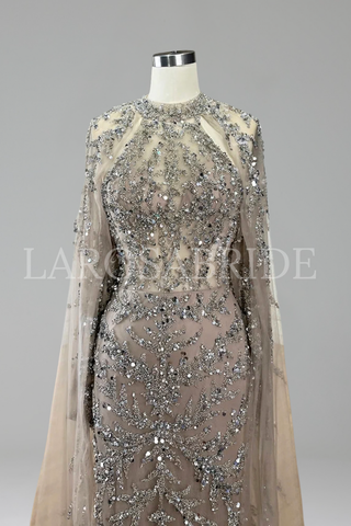 Beaded Mermaid Cape Dress - LAROSABRIDE