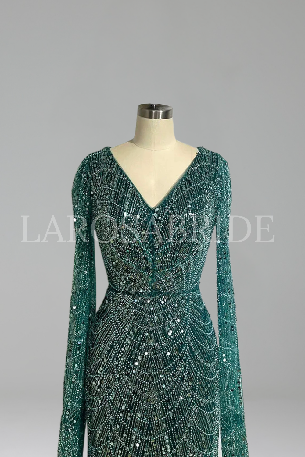 Pearl Beaded Cape Sleeve Dress - LAROSABRIDE