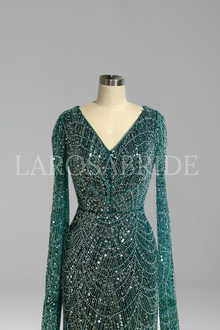 Pearl Beaded Cape Sleeve Dress - LAROSABRIDE