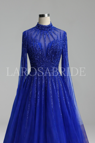 Beaded Cape Sleeve A-Line Dress