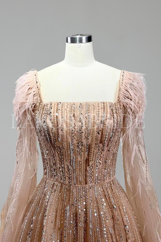 Feather Beaded Cape Dress