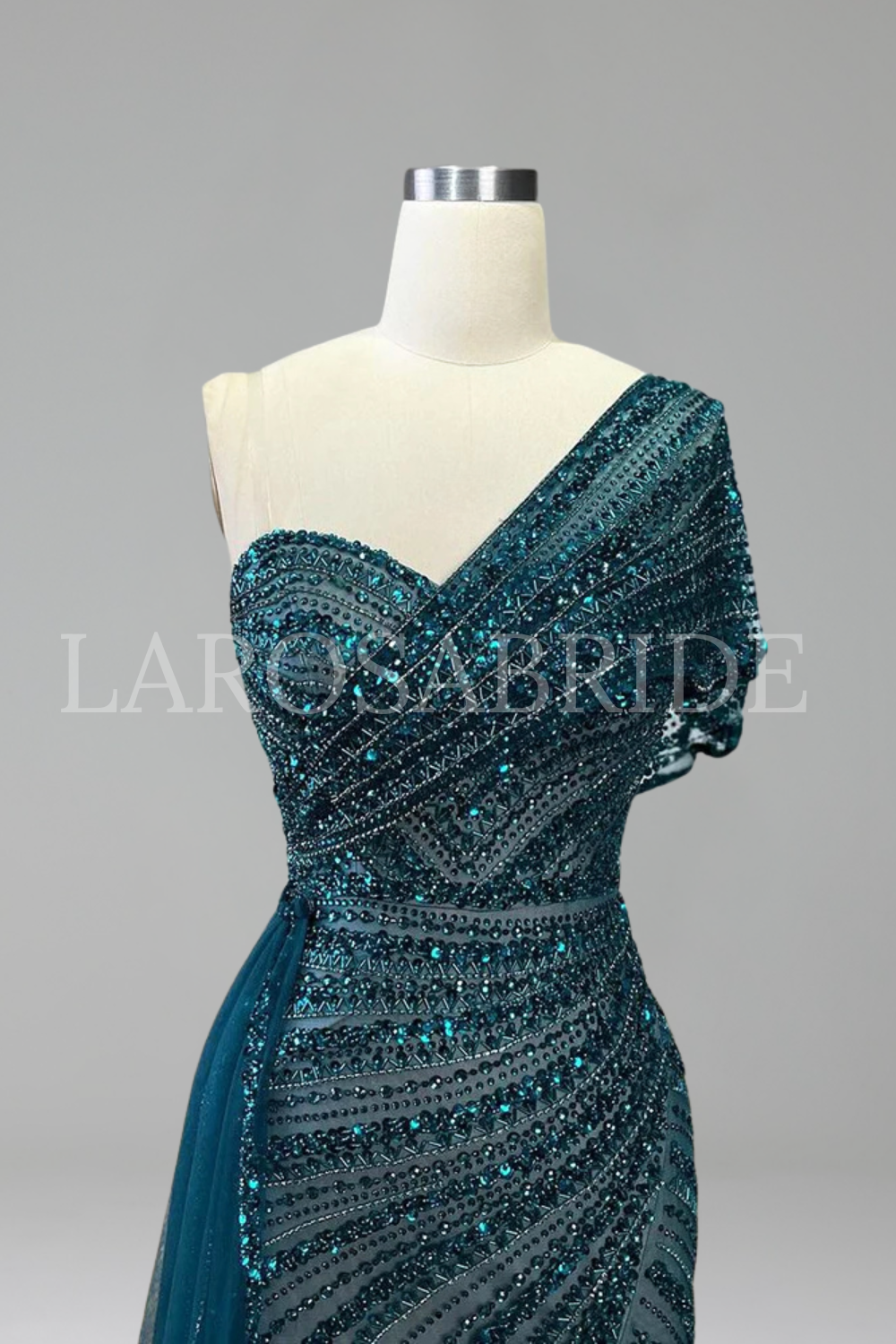 One Shoulder Beaded Split Dress - LAROSABRIDE