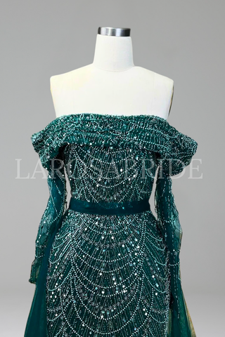 Boat Neck Mermaid Overskirt Dress