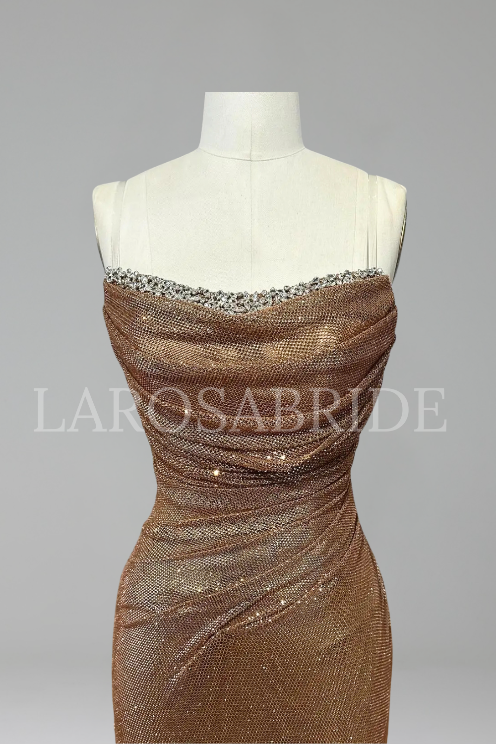 Gold Strapless Beaded Mermaid Dress - LAROSABRIDE