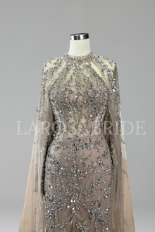 Beaded Cape Sleeve Mermaid Dress - LAROSABRIDE